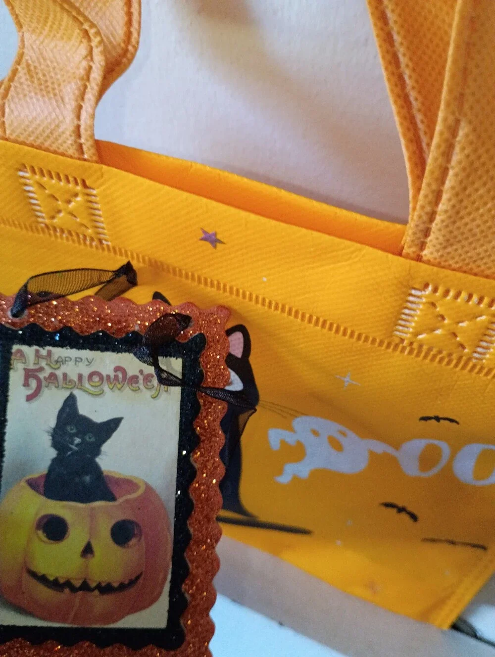 Halloween Cat Tote Bag - Orange - Set